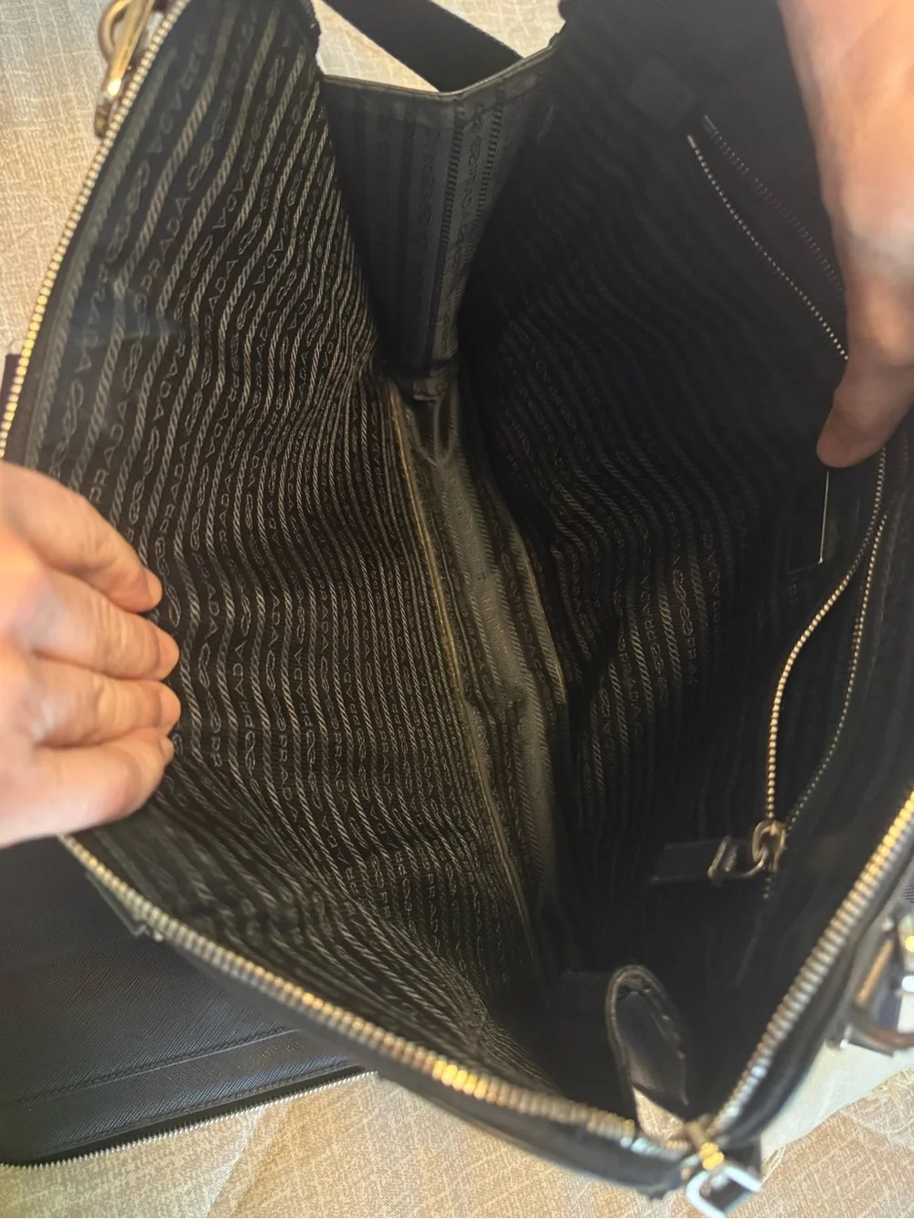 Prada Navy (Bluette) Saffiano Leather Briefcase with Shoulder Strap